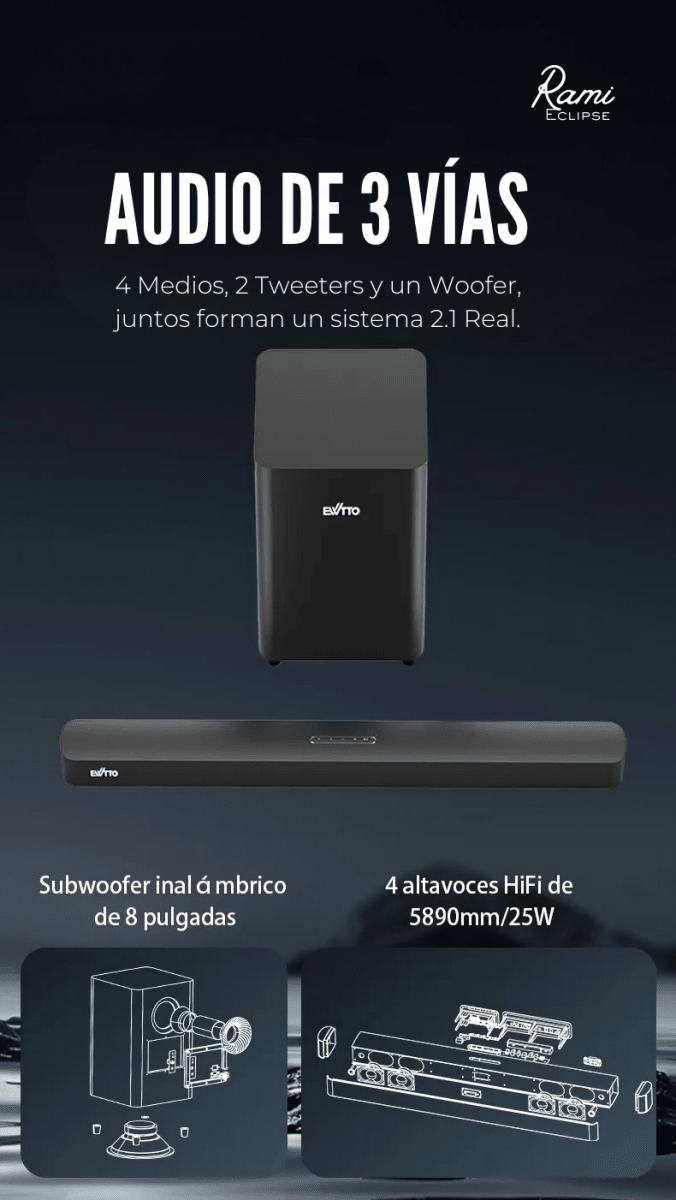 Barra de Sonido 2.1CH Rami® Eclipse • 200W RMS - Rami Chile