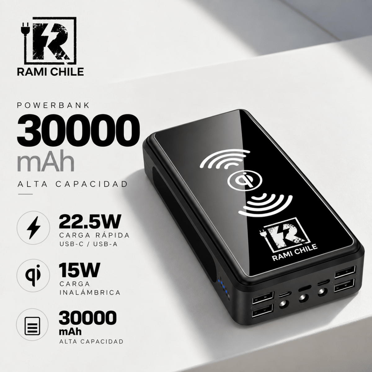 Cargador Portátil Rami® Carga Inalámbrica 30.000mAh 22.5W - Rami Chile