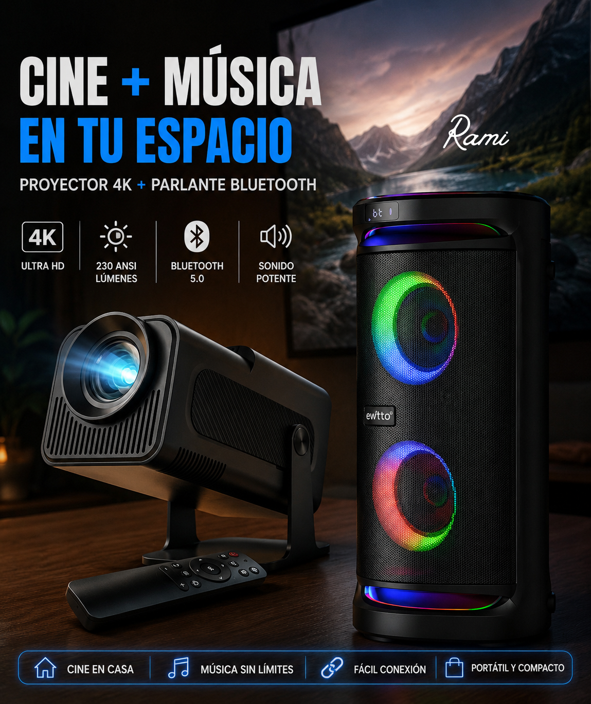 Promoción Mundialera • Parlante Destructor y Proyector Arturitu 130 RMS y 4K (150")